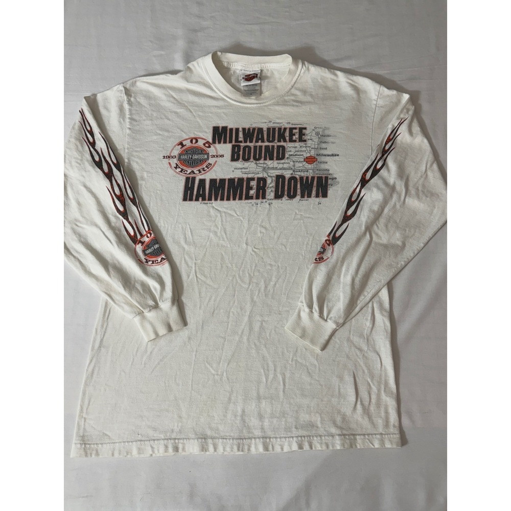 Harley-Davidson 105th Anniversary Long Sleeve Shirt White Smoky Mountain Mens M